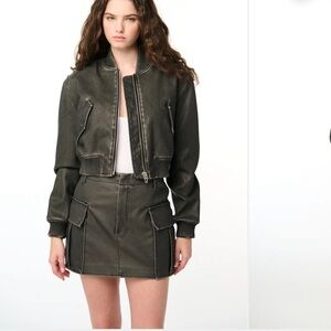 Blanknyc faux leather crop Black On Track Bomber Jacket